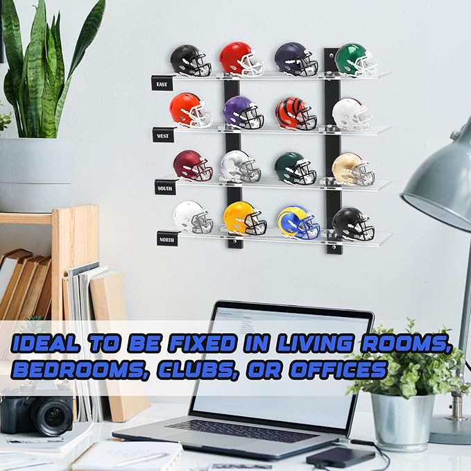 Colingmill 2 Pcs Mini Football Helmet Display Racks Wall Mount Pocket Helmet Storage Acrylic Clear Baseball Stand Display Rack Ideal Gift for Sports Enthusiast, 11.81 x 9.84 x 3.15 Inches