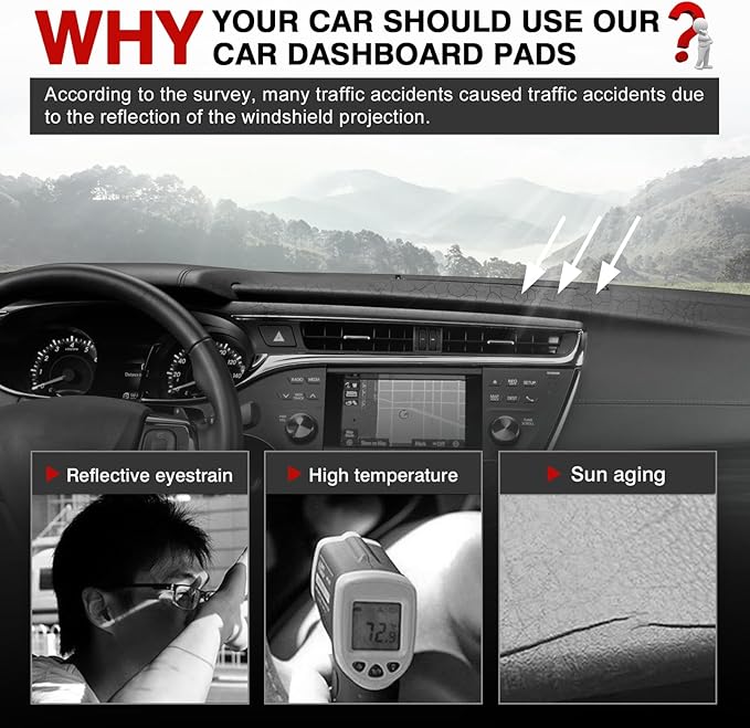 Autorder Dashboard Cover Mat for Toyota Avalon 2013-2018 Accessories Dash Cover Upgrade Flannel Dash Mat Sunshade Glare UV Rays Protector