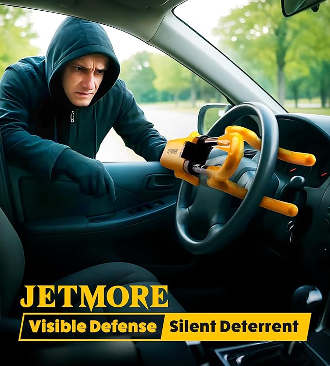 JETMORE Steering Wheel Lock Anti Theft Car Device with Adjustable Design Car Lock in Compatibility Car Wheel Lock with Reinforced Steel Car Anti Theft Device with Tamper-Proof Bolts