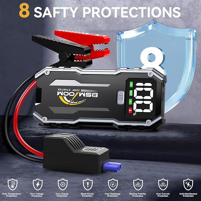 Jump Starter, 7000A 26800mAh Jump Starter Battery Pack, Car Jump Starter Battery Pack for up to All Gas and 10.0L Diesel Engines with LED Display, LED Light, Power Bank with Type C Port