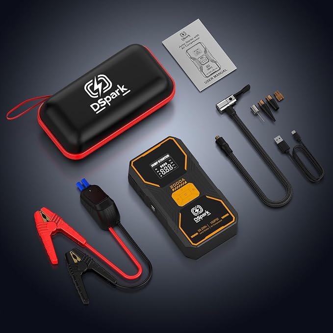 Jump Starter with Air Compressor, Portable 2000A Car Battery Jump Box for 7.0 Gas/6.5L Diesel Vehicles, 150 PSI Tire Inflator Auto-Shut Off, Reverse Polarity Protection,3-Mode Emergency Light