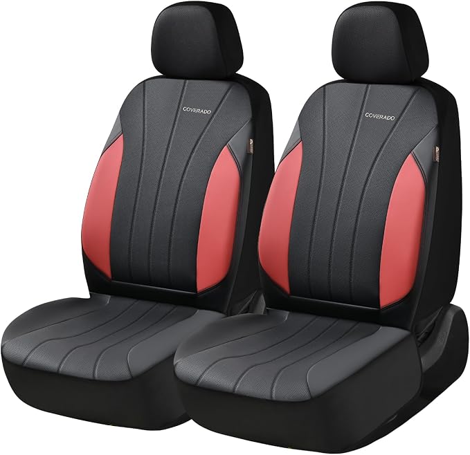 Coverado Car Seat Covers, Waterproof Two Front Seats Seat Covers, Automotive Seat Covers 2 Pack, All-Weather Leather Car Seat Protectors Universal Fit for SUVs Trucks Sedans