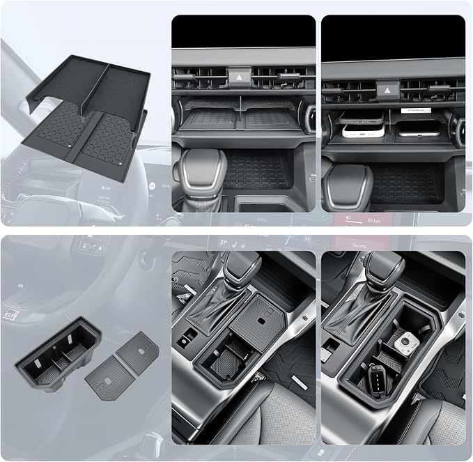 BIBIBO 3Packs for 2026 Toyota RAV4 Center Console Organizer 2026 Toyota RAV4(LE/SE/XLE Premium/Woodland/XSE/Limited) Console Insert Divider Secondary+ Cup Holder Inserts+Wireless Charging Mat