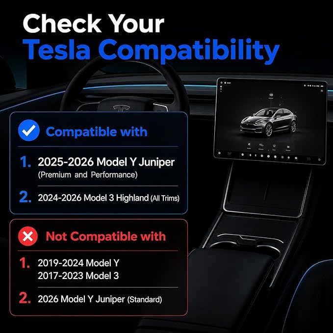 Tesla Center Console Organizer & Armrest Storage Box, Essential Accessories for Tesla Model 3 Highland (2024-2026)/ Model Y Juniper(2025-2026),6-Piece Dual-Layer Hidden Tray