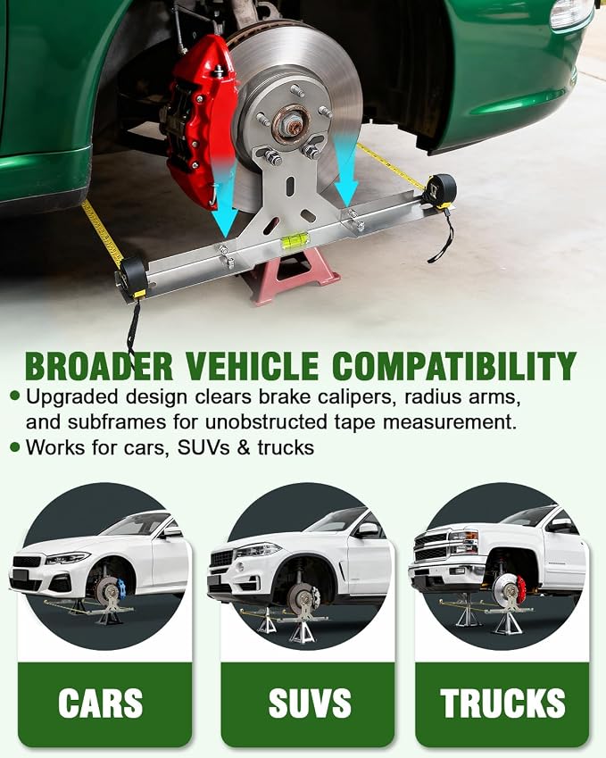 Wheel Toe Alignment Tool Kit for at Home DIY Garage Use, Stainless Steel Toe Plates with Dual Tape Measures, Quick Front-End Toe Check for Automotive Cars Trucks SUVs (Patent Design)