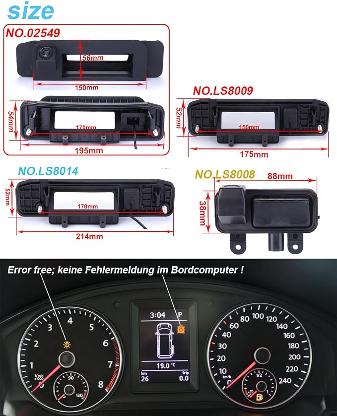1280 * 720pixel Rear View Camera Waterproof Car Trunk Handle Backup Camera for Mercedes Benz Mercedes-Benz A-Klasse W169 W176 W177 A150 A160 A170 A180CDI A200 A220 A250 W242 W246 (LS8008=88 * 38mm)
