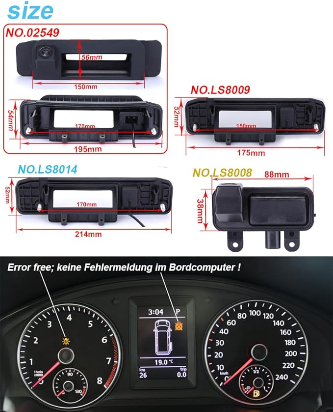 HD Rear View Camera Waterproof Car Trunk Handle Backup Camera Compatible with Mercedes Benz W205/CLA C200L C180L C260L Klasse C180 C200 C220 C250 C280 C300 C300D (02549=195 * 54mm)