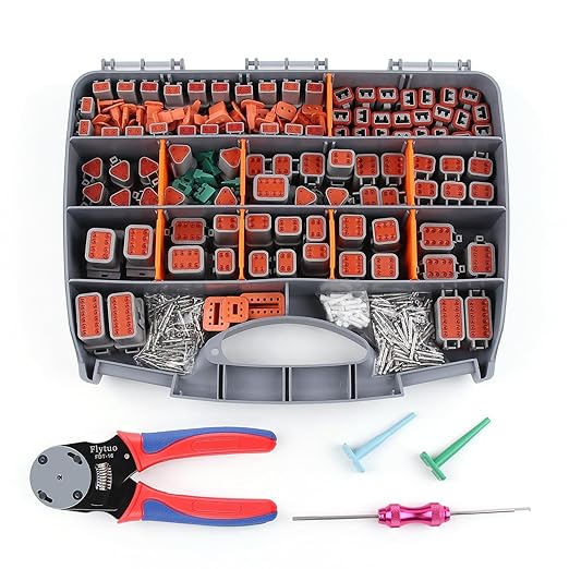 636PCS Deutsch Connectors Kit with Crimping Tool - 2/3/4/6/8/12 Pin Automotive Waterproof DT Connectors with Crimper, Removal Tool, Size 16 Solid Terminal Contacts, 14-18 AWG (Grey)