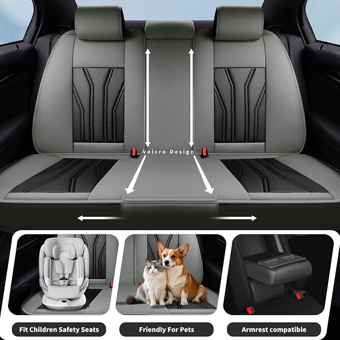 Fit CRV CR-V Car Seat Covers Premium Leather for Honda CRV CR-V 2013-2025 2026. Waterproof， Anti-Slip, Scratch-Resistant & All-Weather Seat Cushion Protector (2 Front Seat, Gray&Black)