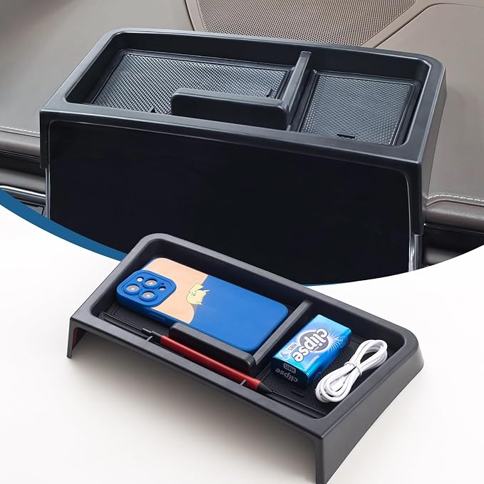 TOPINSTALL Dash Center Console Tray and Power-Sliding Console Black Tray Compatible with 2021-2023 2024 Tahoe/Suburban/Yukon Accessories, Full-Size Armrest Organizer New Dashboard Storage Organizer