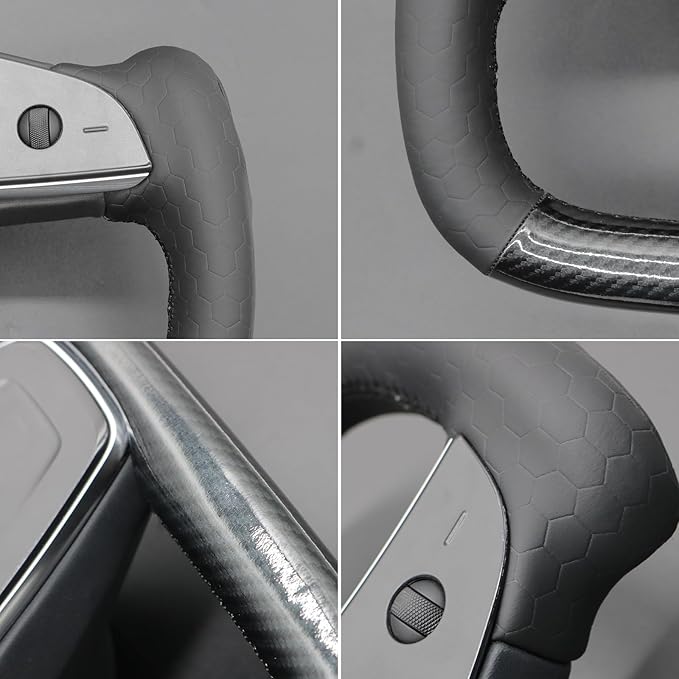 MEWANT Steering Wheel Cover for Yoke Style Steering Wheel for Tesla Model S 2021-2023 / Model X 2021-2023 Made of Black Microfiber Leather