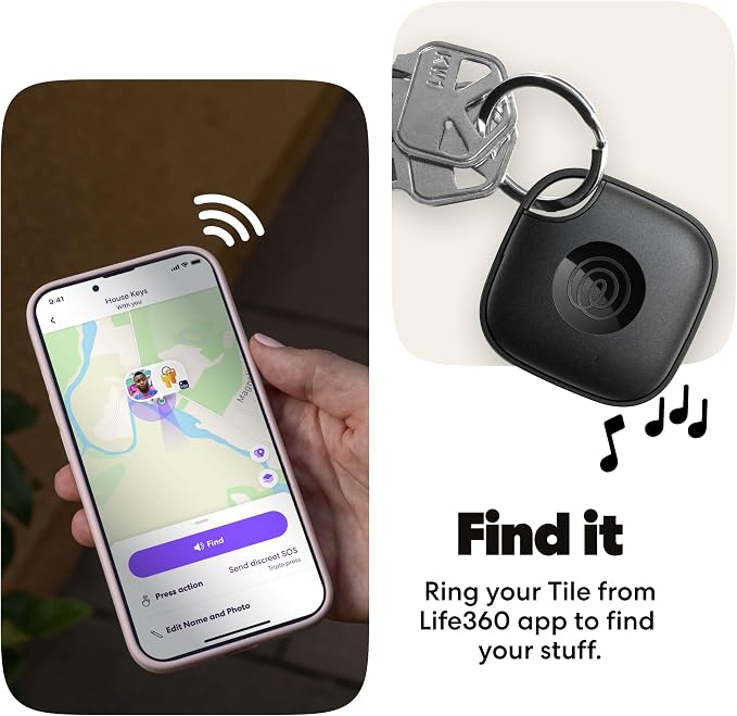 Life360 Tile - Bluetooth Tracker, Keys Finder and Item Locator for Keys, Bags and More. Phone Finder. Both iOS and Android Compatible. 4-Pack (Black)