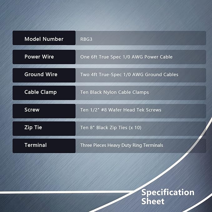 Recoil RBG3 True Spec 1/0 Gauge Wire Big 3 Amp Wiring Upgrade Kits for Car Audio Systems