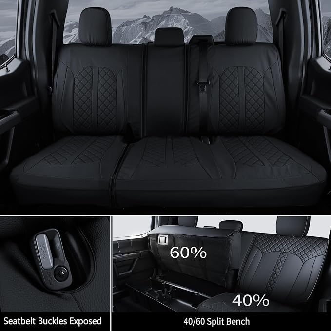 Truckiipa Truck Ram Seat Covers Full Set Leather Waterproof Full Coverage Car Seat Cushion Protector Custom Fit for 2009-2018 Dodge Ram 1500, 2010-2025 Ram 2500 3500 Crew Mega Cab, Full Set, Black