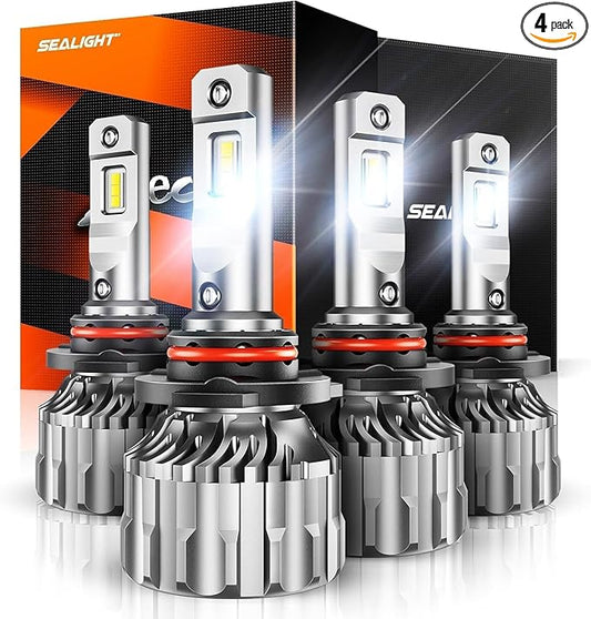 SEALIGHT 9005 9006 Fog Lights - for Off Road Powersports- 6000k Cool White LED Light with 20000 RPM turbo Fan 60000H Lifespan, 1:1 Mini Size Fog Lights, Pack of 4