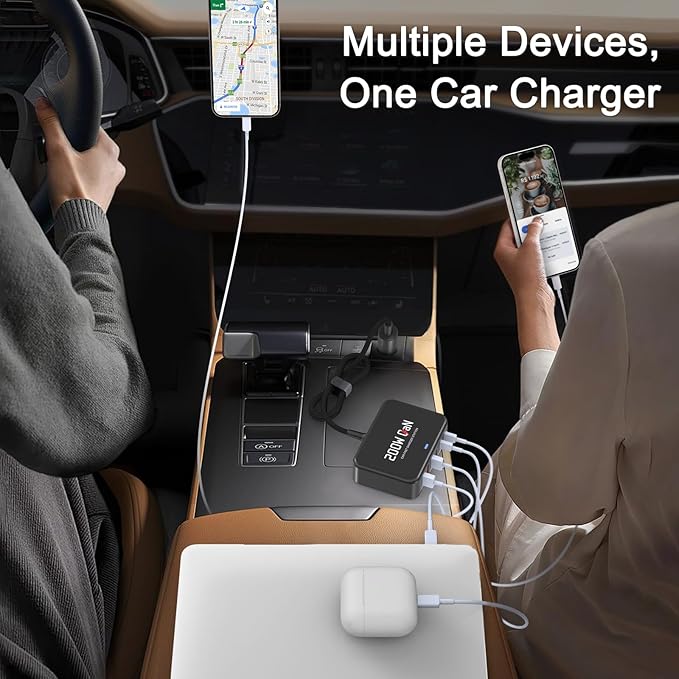 2026 New 200W GaN Fast Car Charger USB C 6-Ports Compatible with MacBook Pro/Air, Dell XPS, Lenovo ThinkPad, PD3.0 & PPS for iPhone 17/16 Series, Galaxy S26/S25 Ultra
