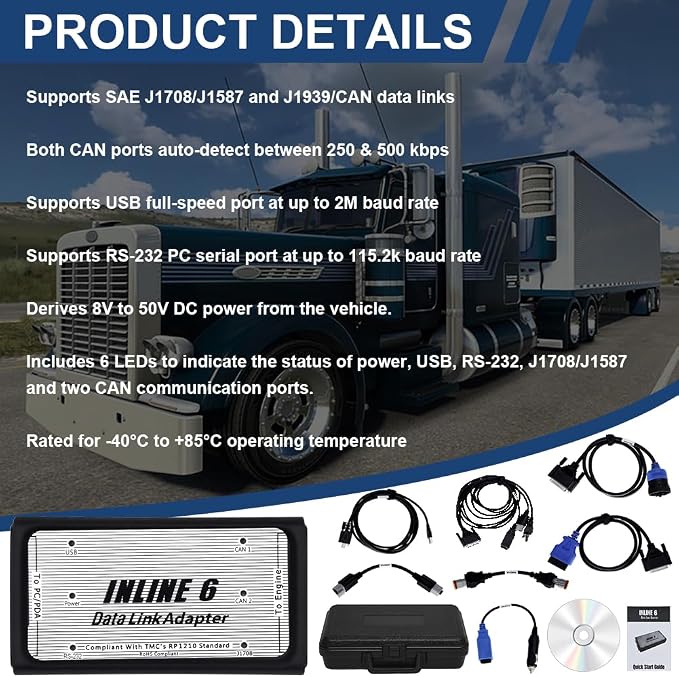 3165033 Inline 6 Data Link Adapter Diagnostic Tool with Instie 8.7 for Cummins Diesel Engine Komatsu Excavator Engine OBDII Scanner Tool 3165033