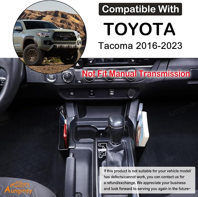 Aunginsy Gear Shift Storage Organizer Tray Compatible with Toyota Tacoma 3rd Gen 2016-2023 Center Console Organizer Left & Right Side Hanging Storage Box ABS Accessories, Not Fit Manual Transmission