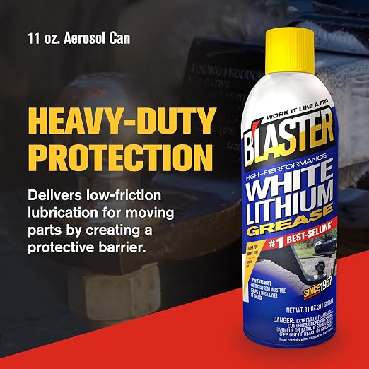 B’laster White Lithium Grease Spray – High-Performance Lithium Grease Spray – Helps Protect Against Moisture & Oxidation - Reduces Friction & Leaves a Durable Lubricating Layer – 11 oz (Case of 6)