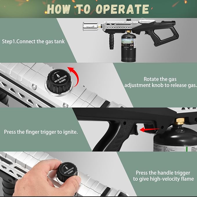 Powerful Propane Grill Torch Gun – Cooking Torch – Flame Thrower Blow Torch Gun – Adjustable Flamethrower for BBQ, Camping, Campfire, Weilding, Searing Steak, Weeding(Tank Not Included)