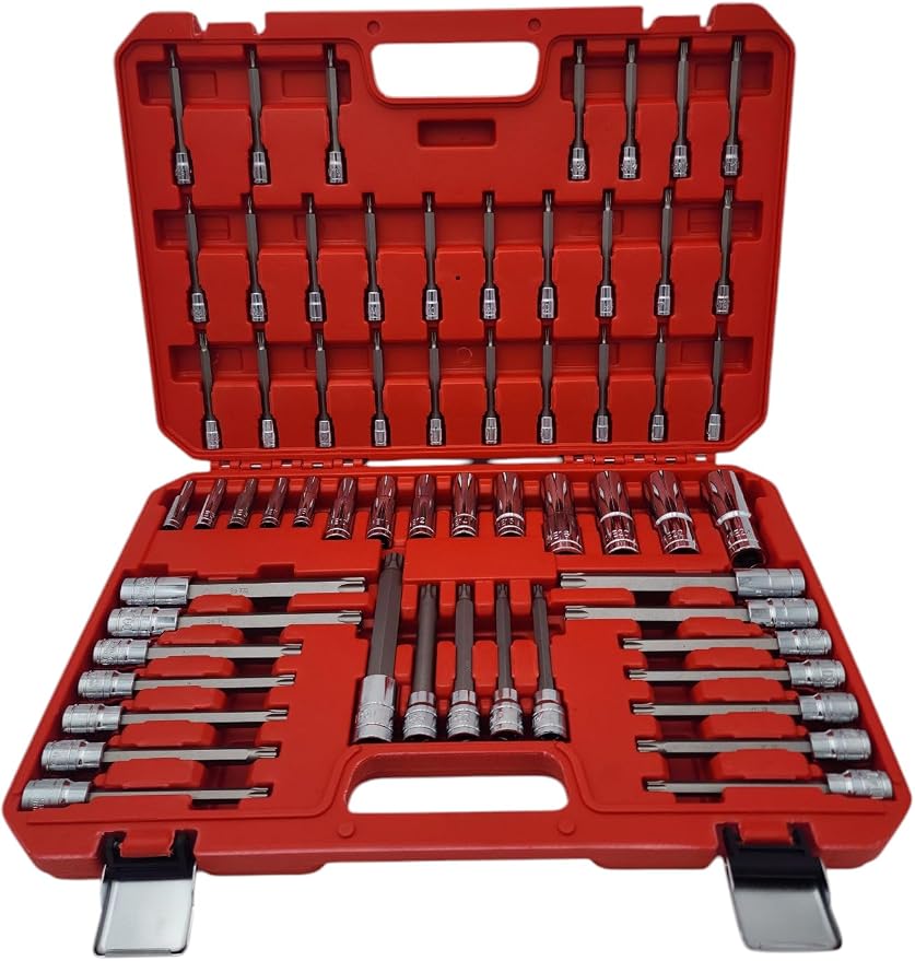 VCT 60PC Master Deep Long 6-Point Star Plus Socket Bit, Tamper Proof, Torx, and External Star/E-Torx Deep Socket Set