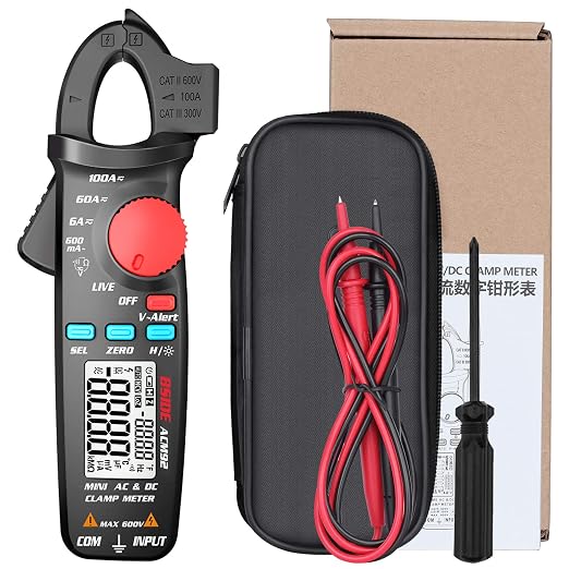 BSIDE DC Current Clamp Meter 6000 Counts Digital Multimeter Amp Continuity Ohm Hz Live Check V-Alert Voltage Tester with Back Clip
