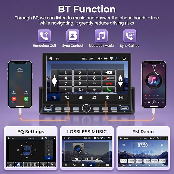 Single Din Car Stereo with Wireless A-pple Carplay Android Auto You-Tube, 7" IPS Touch Screen Car Radio 1 Din with Piano Keys Support Backup Camera Mirror Link Bluetooth FM USB EQ SWC