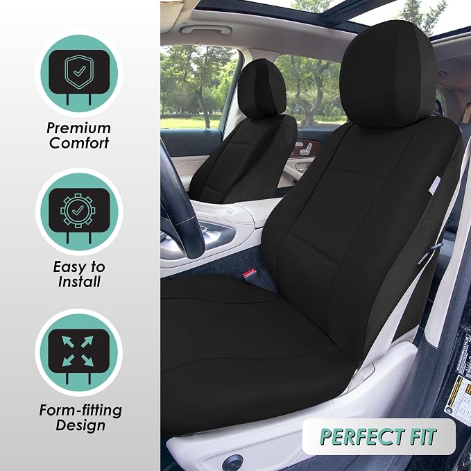 FH Group Car Seat Covers Premium PU Leather Seat Covers Full Set w. F14408 Carpet Liners – Universal Fit for Cars Trucks and SUVs (Black) PU002115