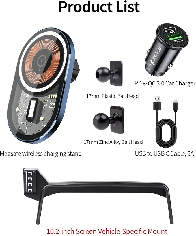 Wireless Charging Car Phone Holder for Chevrolet Suburban/Tahoe/GMC Yukon/Yukon XL 2021-2024, 10.2" Screen Fixed Clip, 360° Rotation Car Phone Mount Compatible with MagSafe
