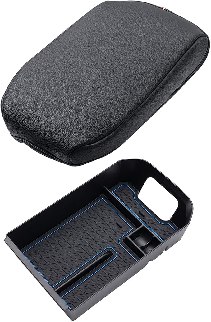 JDMCAR Center Console Tray Organizer (Blue Trim) and Center Console Cushion Compatible with RAV4 2022 2021 2020 2019 Accessories