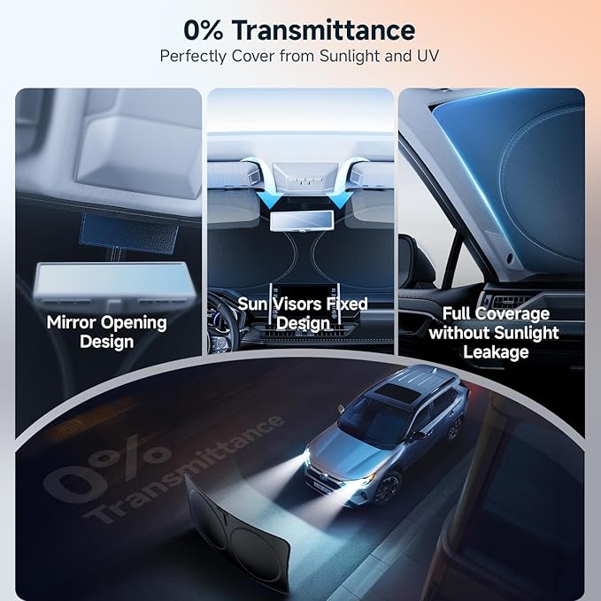 [Upgrade] DooGooCoo Windshield Sun Shade - Small, Sunshade for Car Windshield [100% Sunlight & UV Block] Car Sun Shade Windshield Protect & Keep Car Cooler Foldable Front Windshield Shade (57x29 in)