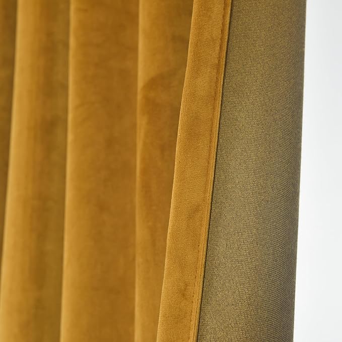 Roslynwood Luxury Soft Mustard Velvet Curtains 63 inches Long Back Tab Thermal Insulated Blackout Window Drapes for Living Room/Bedroom/Dining Room, W52 x L63, 2 Panels