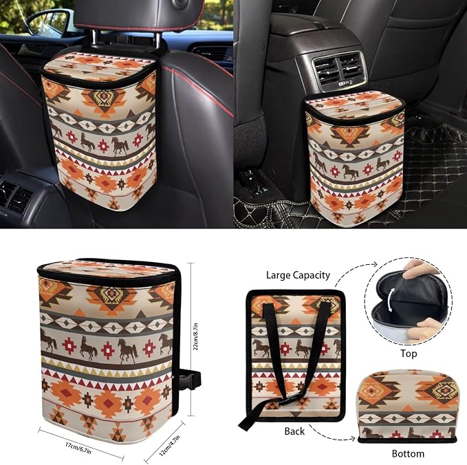 Southwest Print Car Seat Covers Set of 15 with Universal Steering Wheel Cover, Rearview Mirror Cover, Car Trash Can, Seatbelt Pads, Cup Holder Coasters, Keychains