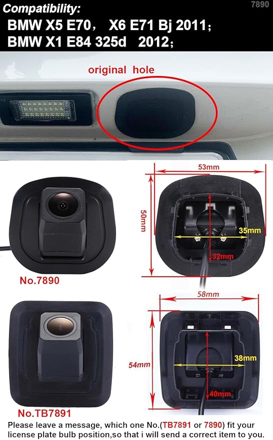 1280 * 720 Pixels 1000TV Lines car Rear View Backup Camera Replacement for BMW X5 E70 X6 E71 Bj 2011 X1 E84 325d 2012 Parking Reverse Vehicle Camera Waterproof Night Vision