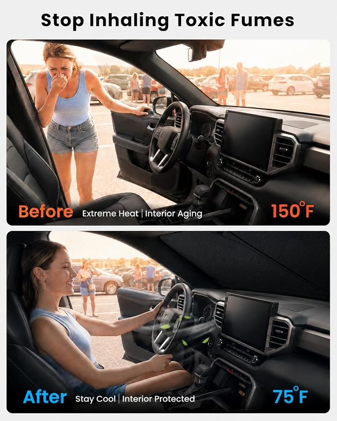 REEVAA 2026 3rd Pro Windshield Sunshade for 2022-2026 Toyota Tundra | Dual-Layer Heat & Sun Defense, OEM Design | Foldable Sun Shade Car Accessories with Storage Bag