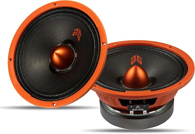 MX65E2 Loudspeaker 6.5 Inch Midrange 480 Watts 4 Ohms Orange Bullet, Premium Quality Audio Door Speakers for Car or Truck Stereo Sound System, Orange (2 Speakers)