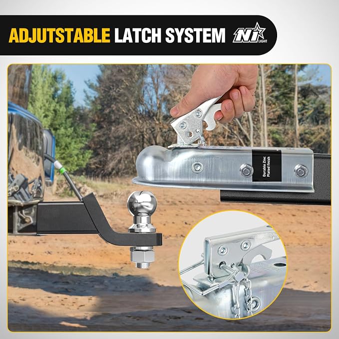 Nilight Straight Trailer Coupler with Security Latch&Chain for 2-Inch Hitch Ball, 2-Inch Channel,3500 LBS,Heavy Duty Trailler Tongue Coupler for Station Wagon, Truck, Bolted & Welded Installation