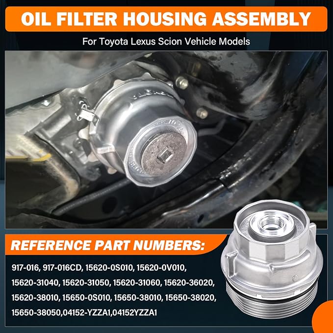 15620-31060 Oil Filter Housing Cap Assembly Kit 04152-YZZA1 15643-31050 | For Toyota Rav4 Tundra 4Runner Camry Highlander Tacoma Lexus RX350 Aluminum Oil Filter with Wrench Drain Plug 1562031060