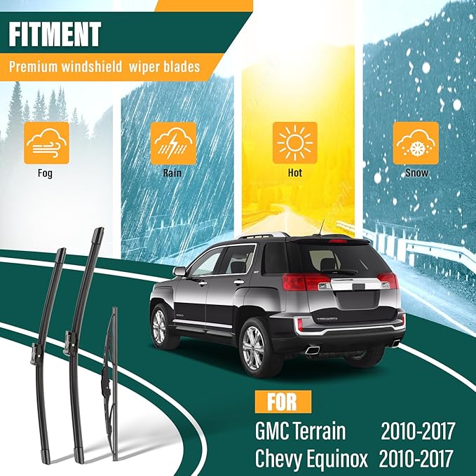 Windshield Wiper Blades Replacement for GMC Terrain 2010-2017 Chevy Equinox 2010-2017,Original Equipment Replacement Front Rear Wiper Blade Set - 24" 17" 13" (Set of 3)