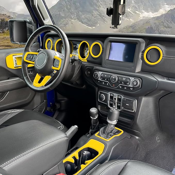 Barong for Jeep Wrangler JL JLU Gladiator JT 2018-2023 Accessories Interior Decoration Steering Wheel Gear Cup Holder Door Panel AC Air Vent Reading Light Cover 23PCS Full Set (Yellow)
