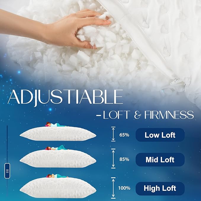 Side Sleeper Pillows for Neck & Shoulder Comfort - Ergonomic Curved Crescent Design, Adjustable Shredded Memory Foam, Cooling & Soft Cover, Extra Fill Included, King Size