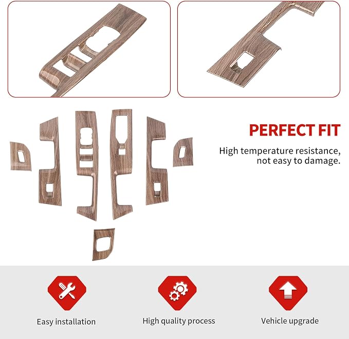 Jimen Fit for Ford F150 4 Door 2021-2025, 7PCS Car Window Lift Switch Panel Cover Trim (Wood Grain)