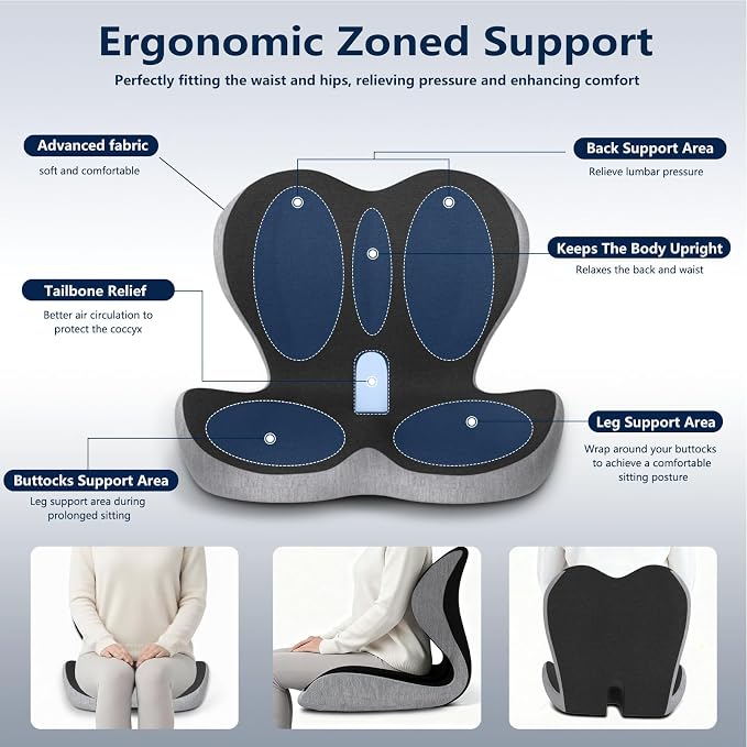 Car Seat Cushion for Long Driving, Office Chair Cushion | Truck Seat Cushion, Increase Height by 3.94 Inch, Double Non slip, Improves Sitting Posture, Sciatica & Tailbone Pain Relief
