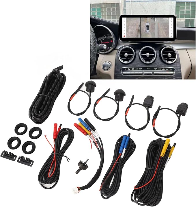 360 Car Camera System with Auto Radio, Panoramic View, Night Vision, Waterproof, Low Light Performance, Easy Installation, fornavigator with 360 Surround View Software (1080P)