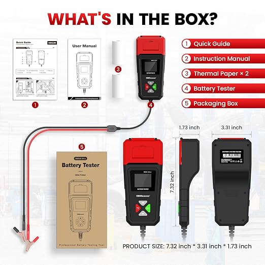 OBDResource BM550 Ultra Car Battery Tester with Printer 100-2000 CCA Load Capacity for 6V 12V 24V Batteries,Automotive Digital Battery Analyzer for Truck, Boat, RV, Marine Vehicle and More