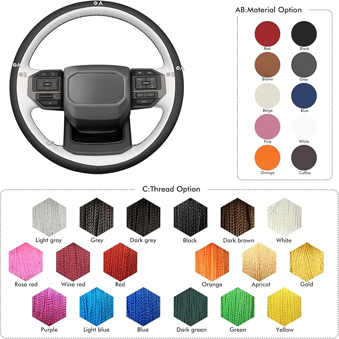 MEWANT Hand Stitch Steering Wheel Cover for Toyota Land Cruiser 2024-2026, Custom Fit DIY Wrap Interior Accessories