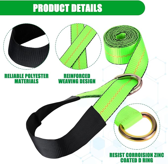 8 Pack Lasso Tow Truck Straps with D Ring 11, 000 Lbs Break Strength D Ring Auto Tie Down Wheel Lift Trailer Strap for Hauling Utv SUV Wrecker Rollback (2" X 10ft)