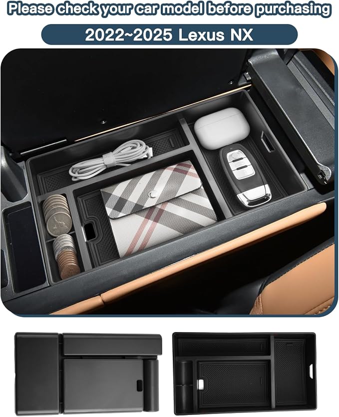 Ruiya 2022-2026 Lexus NX Center Console Organizer for 2026 Lexus NX Accessories ABS Material Armrest Storage Tray Compatible with 2022 2023 2024 2025 2026 Lexus NX 250/350/350h/450h