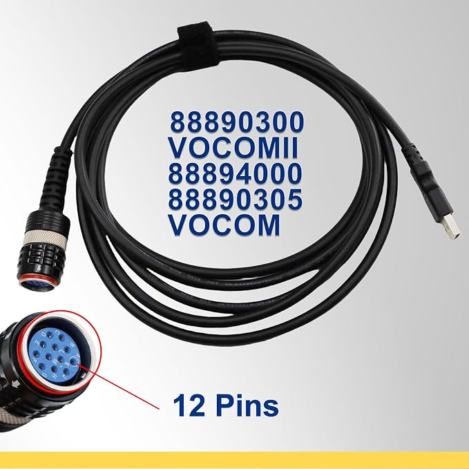 12 Pins 88890305 Scanner Cable Automotive USB Connect Cable for V-o-l-v-o Truck 88890300 88894000 VOCOM VOCOMII OBD2 ET3 Diagnostic Adapter Tool Excavator Spare Parts
