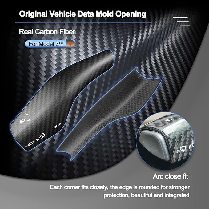 Carbar Steering Lever Cover for Tesla Model 3 Y Dry Carbon Fiber Column Gear Shift Cover Column Shift Paddle Tesla Model Y Model 3 Accessories (2Pcs Matte Carbon Fiber)